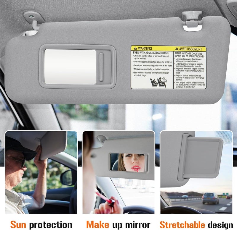 AEagle Left & Right Sun Visor with Light for 2008-2013 Toyota Highlander, Driver & Passenger Side Gray Sunvisor Replacement 74320-48500-B0 74320-0E050-B0 - Image 4